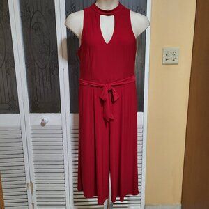 Emma & Michele Womans Red Halter V-Neck & Back Button Keyhole Culotte Jumpsuit